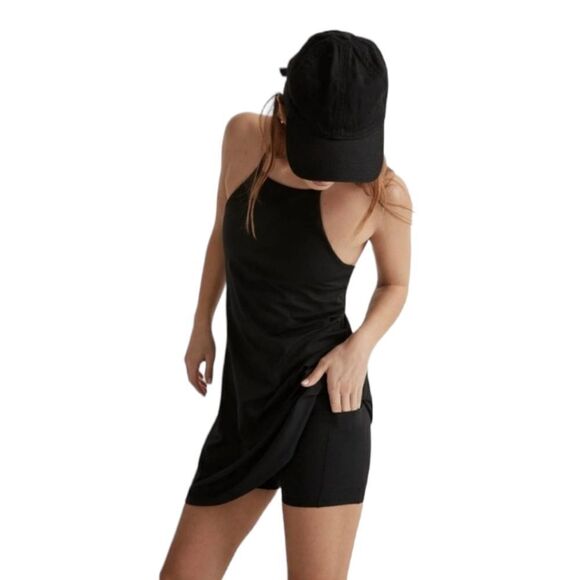 Madewell NWT Flex Activewear CrossBack Dress with Built in Shorts Sz S in Black - Picture 2 of 16